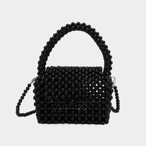 Mini Black Pearl Purse Top Handle Crossbody Clutch Handbag Womens Statement Bag